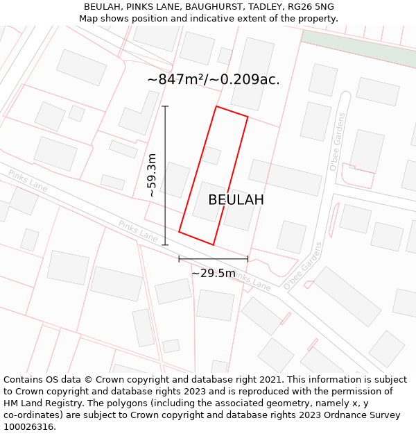 BEULAH, PINKS LANE, BAUGHURST, TADLEY, RG26 5NG: Plot and title map