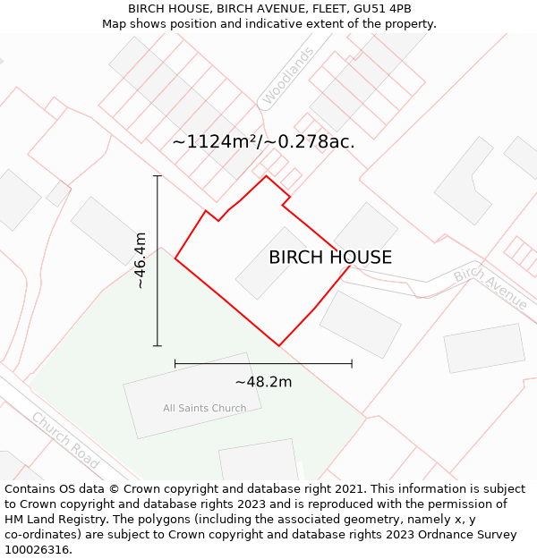 BIRCH HOUSE, BIRCH AVENUE, FLEET, GU51 4PB: Plot and title map