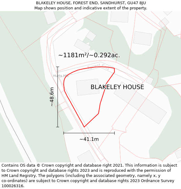 BLAKELEY HOUSE, FOREST END, SANDHURST, GU47 8JU: Plot and title map