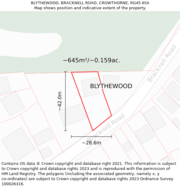 BLYTHEWOOD, BRACKNELL ROAD, CROWTHORNE, RG45 6SX: Plot and title map