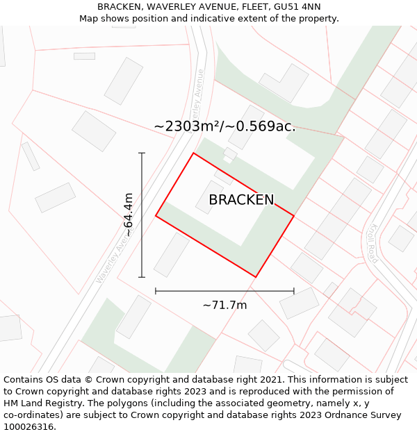 BRACKEN, WAVERLEY AVENUE, FLEET, GU51 4NN: Plot and title map