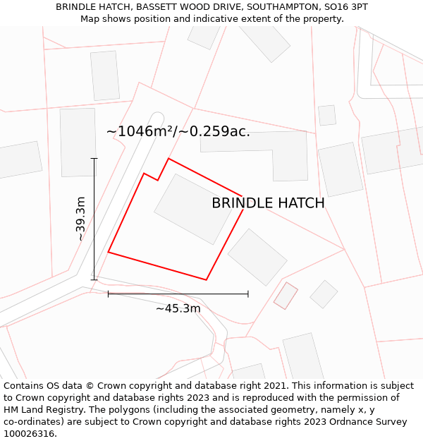 BRINDLE HATCH, BASSETT WOOD DRIVE, SOUTHAMPTON, SO16 3PT: Plot and title map