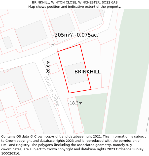 BRINKHILL, WINTON CLOSE, WINCHESTER, SO22 6AB: Plot and title map