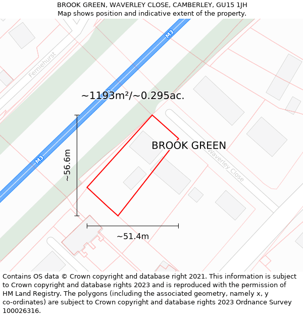 BROOK GREEN, WAVERLEY CLOSE, CAMBERLEY, GU15 1JH: Plot and title map