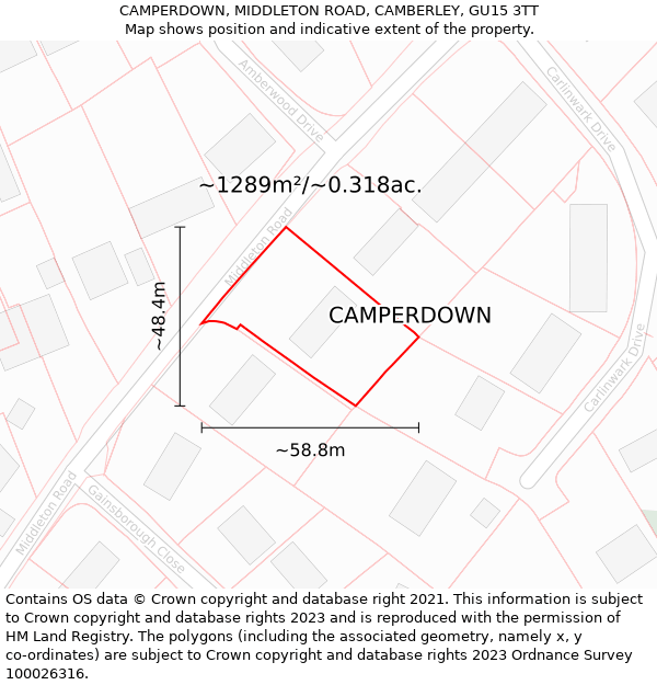 CAMPERDOWN, MIDDLETON ROAD, CAMBERLEY, GU15 3TT: Plot and title map
