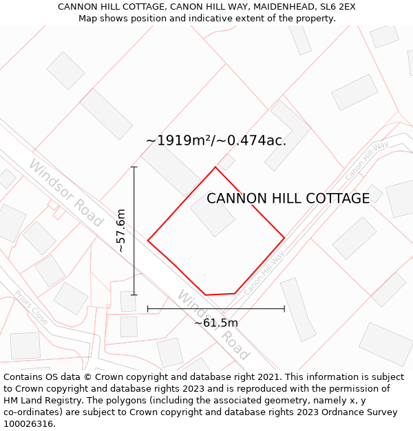 CANNON HILL COTTAGE, CANON HILL WAY, MAIDENHEAD, SL6 2EX: Plot and title map