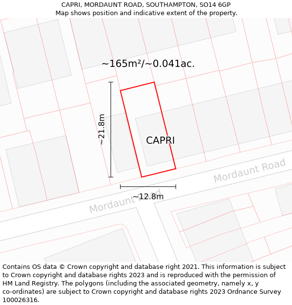 CAPRI, MORDAUNT ROAD, SOUTHAMPTON, SO14 6GP: Plot and title map