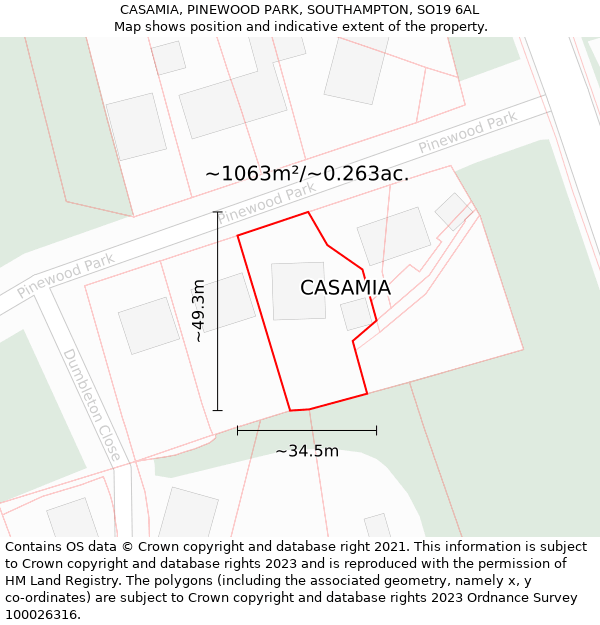 CASAMIA, PINEWOOD PARK, SOUTHAMPTON, SO19 6AL: Plot and title map