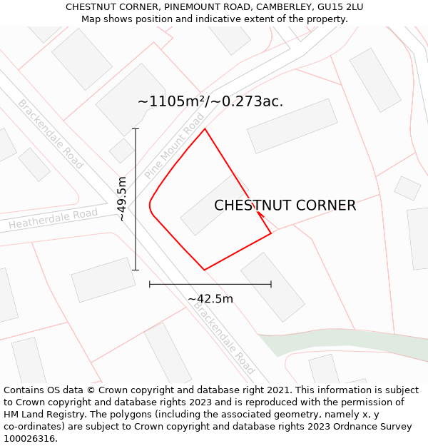 CHESTNUT CORNER, PINEMOUNT ROAD, CAMBERLEY, GU15 2LU: Plot and title map