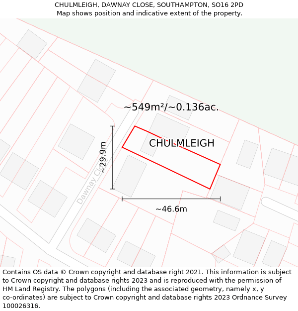 CHULMLEIGH, DAWNAY CLOSE, SOUTHAMPTON, SO16 2PD: Plot and title map