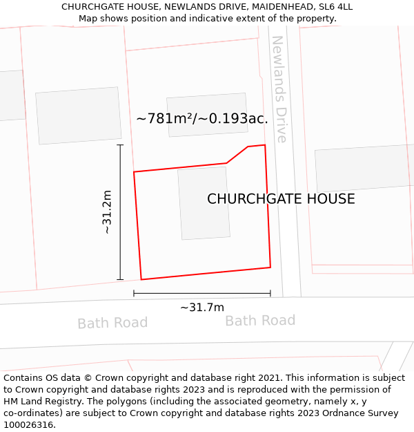 CHURCHGATE HOUSE, NEWLANDS DRIVE, MAIDENHEAD, SL6 4LL: Plot and title map