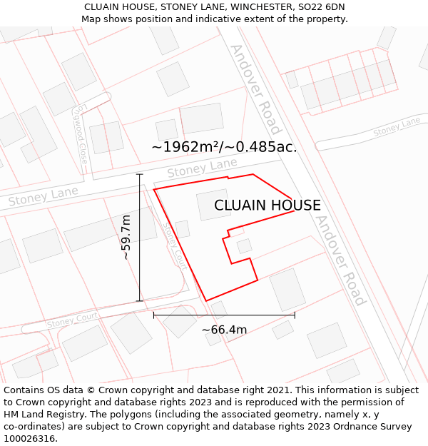 CLUAIN HOUSE, STONEY LANE, WINCHESTER, SO22 6DN: Plot and title map