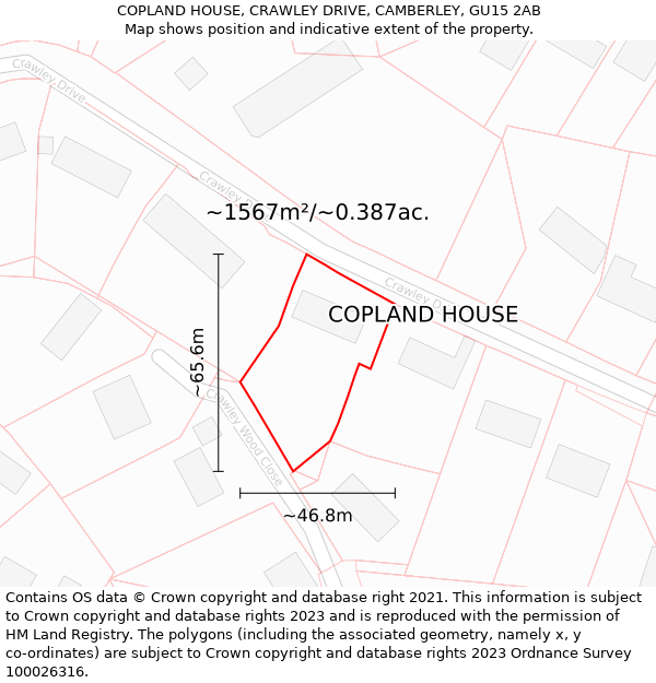 COPLAND HOUSE, CRAWLEY DRIVE, CAMBERLEY, GU15 2AB: Plot and title map