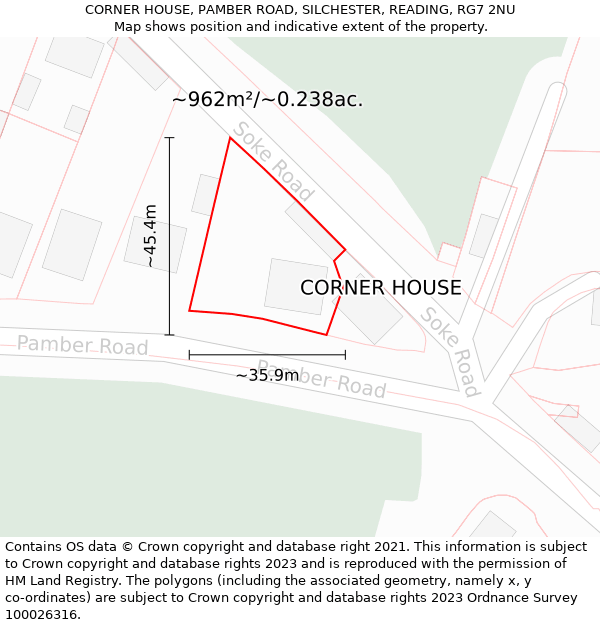 CORNER HOUSE, PAMBER ROAD, SILCHESTER, READING, RG7 2NU: Plot and title map