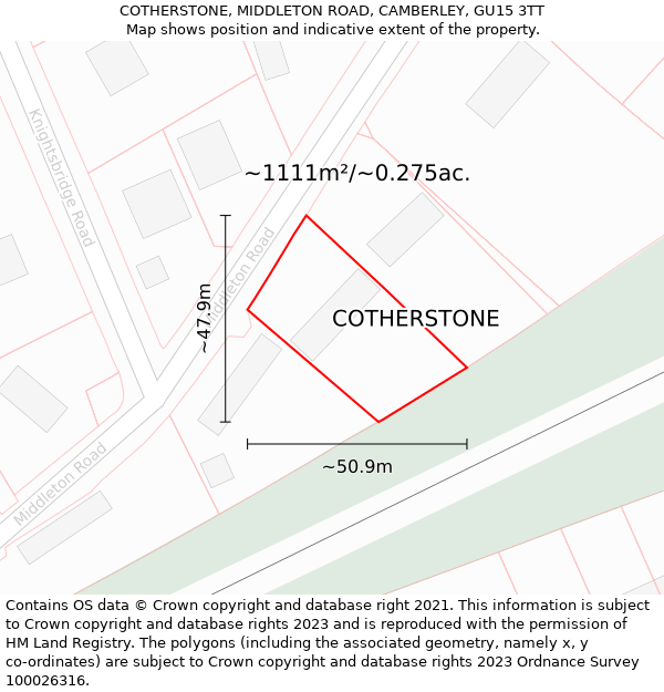 COTHERSTONE, MIDDLETON ROAD, CAMBERLEY, GU15 3TT: Plot and title map