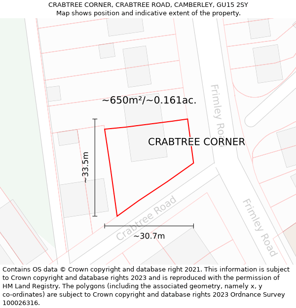 CRABTREE CORNER, CRABTREE ROAD, CAMBERLEY, GU15 2SY: Plot and title map
