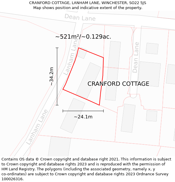 CRANFORD COTTAGE, LANHAM LANE, WINCHESTER, SO22 5JS: Plot and title map