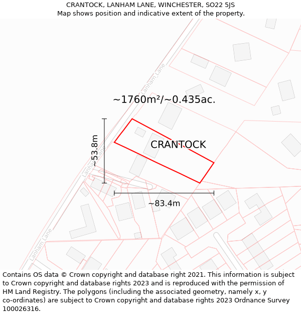 CRANTOCK, LANHAM LANE, WINCHESTER, SO22 5JS: Plot and title map