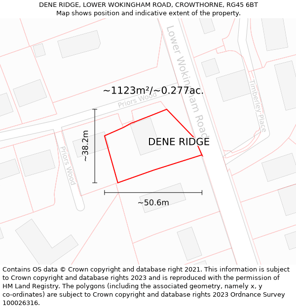 DENE RIDGE, LOWER WOKINGHAM ROAD, CROWTHORNE, RG45 6BT: Plot and title map