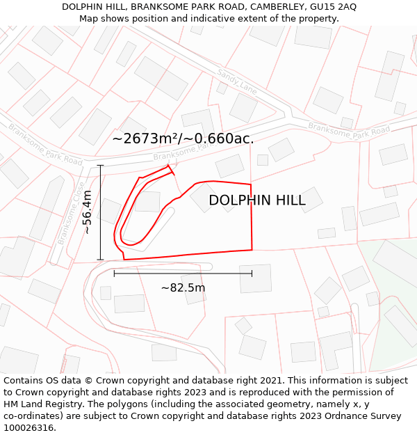 DOLPHIN HILL, BRANKSOME PARK ROAD, CAMBERLEY, GU15 2AQ: Plot and title map