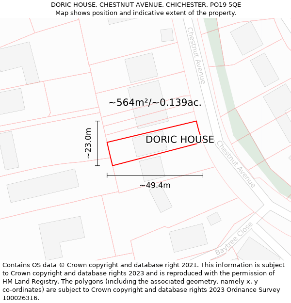 DORIC HOUSE, CHESTNUT AVENUE, CHICHESTER, PO19 5QE: Plot and title map