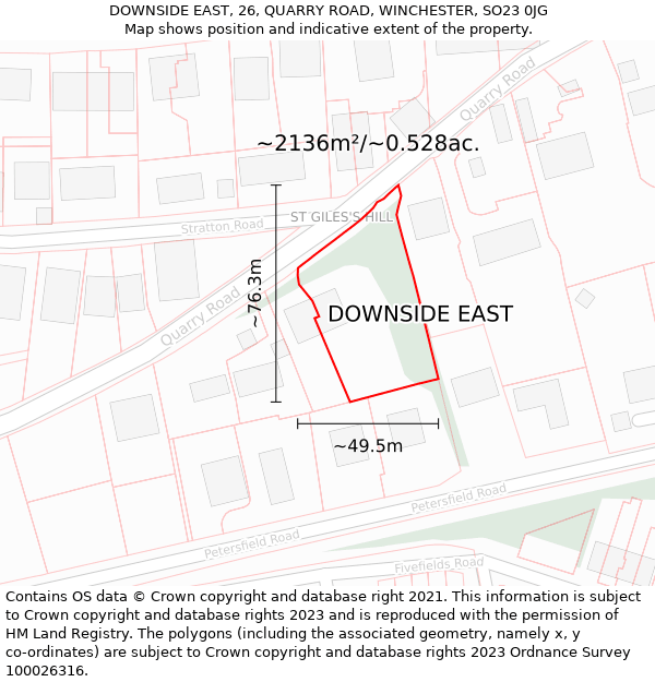 DOWNSIDE EAST, 26, QUARRY ROAD, WINCHESTER, SO23 0JG: Plot and title map