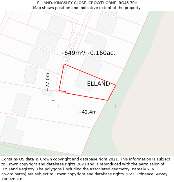 ELLAND, KINGSLEY CLOSE, CROWTHORNE, RG45 7PH: Plot and title map