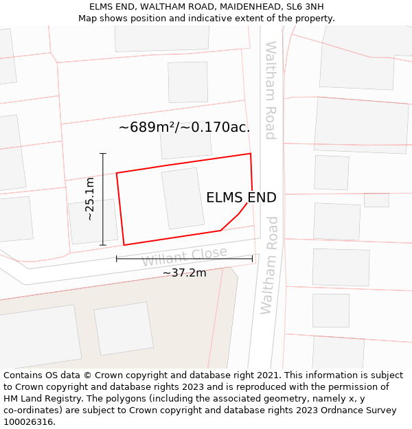 ELMS END, WALTHAM ROAD, MAIDENHEAD, SL6 3NH: Plot and title map