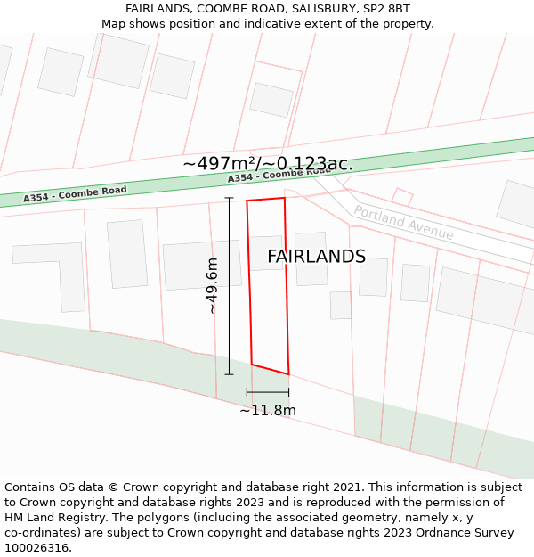 FAIRLANDS, COOMBE ROAD, SALISBURY, SP2 8BT: Plot and title map