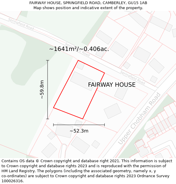 FAIRWAY HOUSE, SPRINGFIELD ROAD, CAMBERLEY, GU15 1AB: Plot and title map