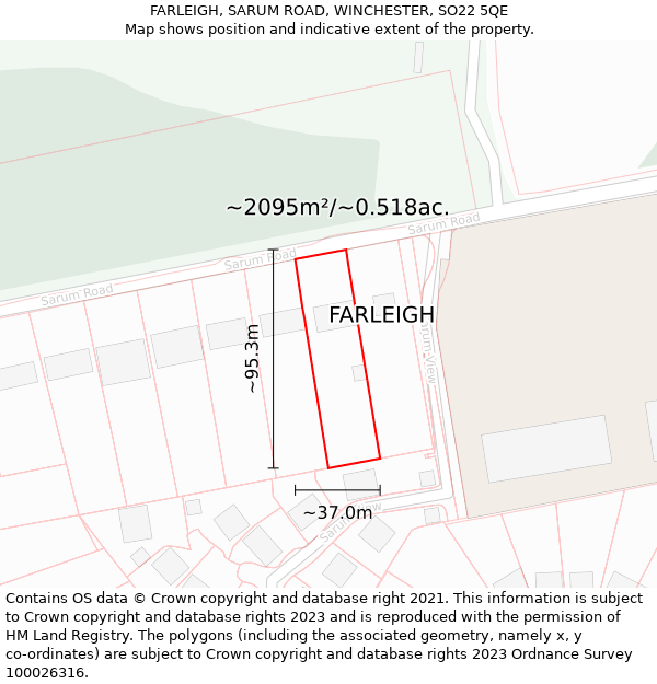 FARLEIGH, SARUM ROAD, WINCHESTER, SO22 5QE: Plot and title map