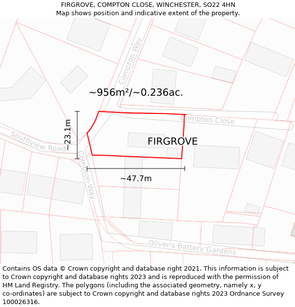 FIRGROVE, COMPTON CLOSE, WINCHESTER, SO22 4HN: Plot and title map