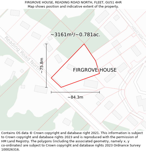 FIRGROVE HOUSE, READING ROAD NORTH, FLEET, GU51 4HR: Plot and title map