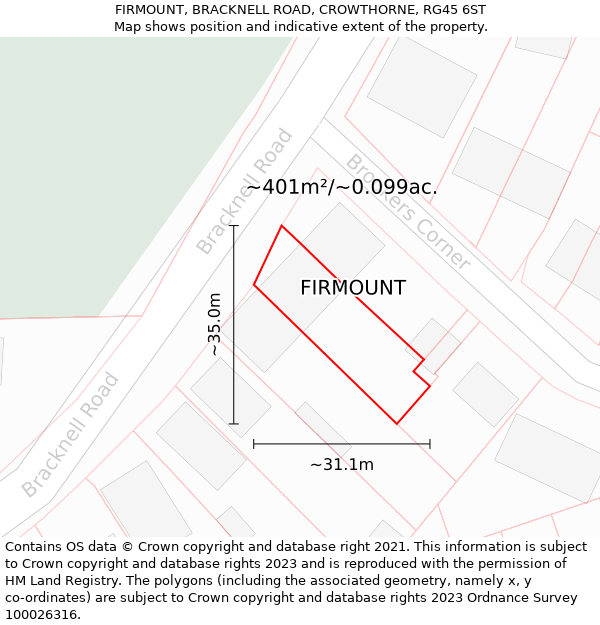 FIRMOUNT, BRACKNELL ROAD, CROWTHORNE, RG45 6ST: Plot and title map