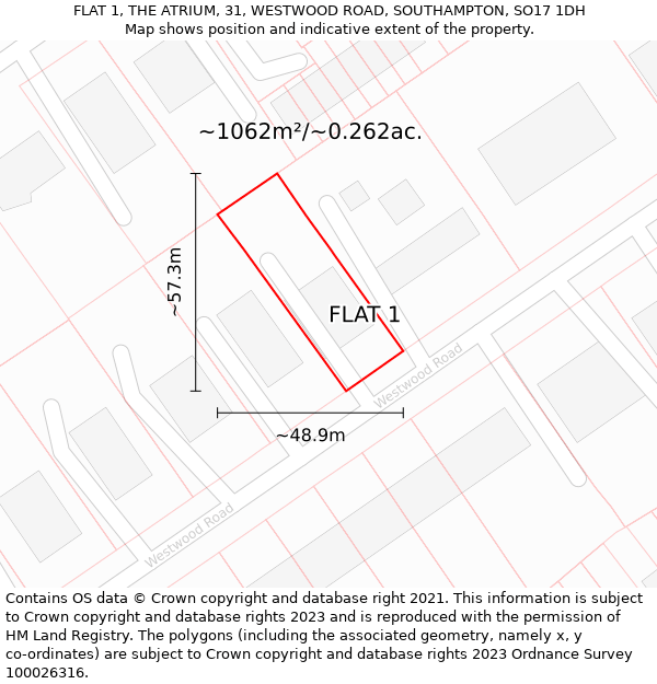 FLAT 1, THE ATRIUM, 31, WESTWOOD ROAD, SOUTHAMPTON, SO17 1DH: Plot and title map