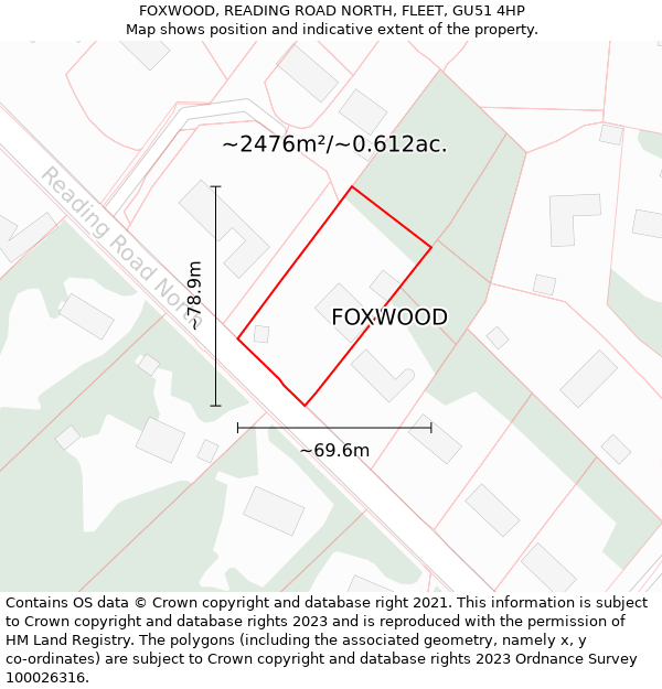 FOXWOOD, READING ROAD NORTH, FLEET, GU51 4HP: Plot and title map