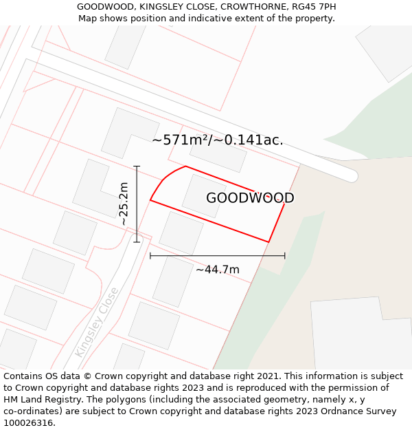 GOODWOOD, KINGSLEY CLOSE, CROWTHORNE, RG45 7PH: Plot and title map