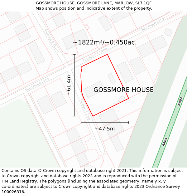 GOSSMORE HOUSE, GOSSMORE LANE, MARLOW, SL7 1QF: Plot and title map