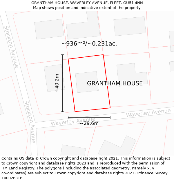 GRANTHAM HOUSE, WAVERLEY AVENUE, FLEET, GU51 4NN: Plot and title map