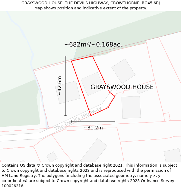 GRAYSWOOD HOUSE, THE DEVILS HIGHWAY, CROWTHORNE, RG45 6BJ: Plot and title map