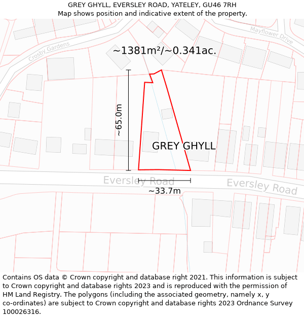 GREY GHYLL, EVERSLEY ROAD, YATELEY, GU46 7RH: Plot and title map