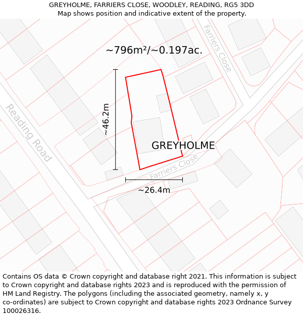 GREYHOLME, FARRIERS CLOSE, WOODLEY, READING, RG5 3DD: Plot and title map