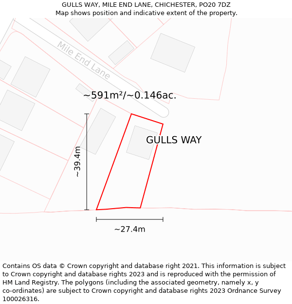 GULLS WAY, MILE END LANE, CHICHESTER, PO20 7DZ: Plot and title map
