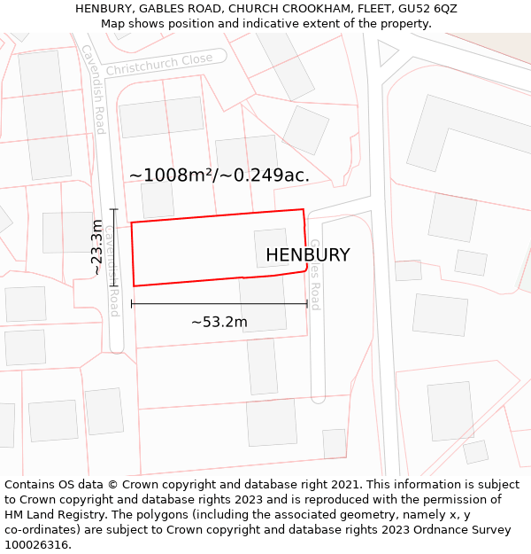 HENBURY, GABLES ROAD, CHURCH CROOKHAM, FLEET, GU52 6QZ: Plot and title map