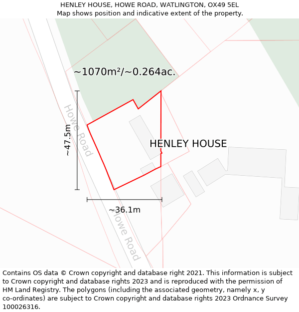 HENLEY HOUSE, HOWE ROAD, WATLINGTON, OX49 5EL: Plot and title map