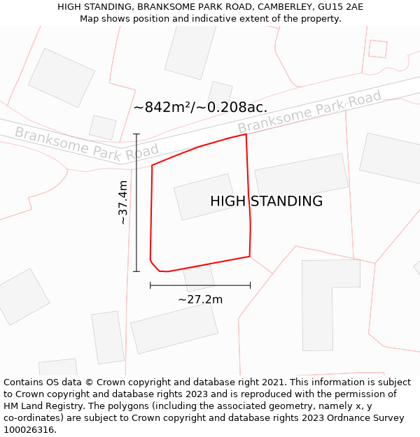 HIGH STANDING, BRANKSOME PARK ROAD, CAMBERLEY, GU15 2AE: Plot and title map