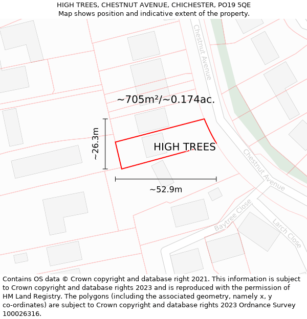 HIGH TREES, CHESTNUT AVENUE, CHICHESTER, PO19 5QE: Plot and title map