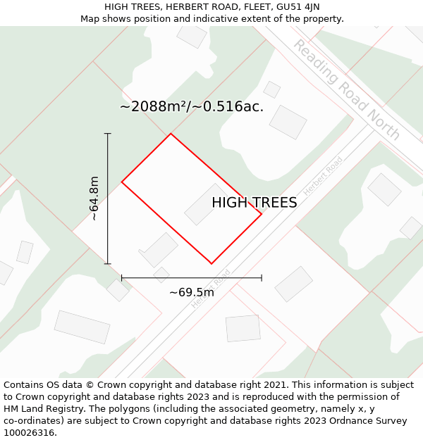 HIGH TREES, HERBERT ROAD, FLEET, GU51 4JN: Plot and title map