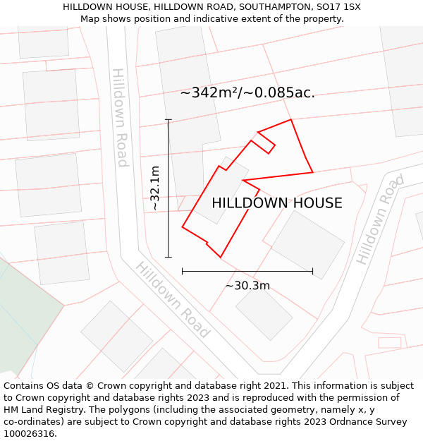 HILLDOWN HOUSE, HILLDOWN ROAD, SOUTHAMPTON, SO17 1SX: Plot and title map