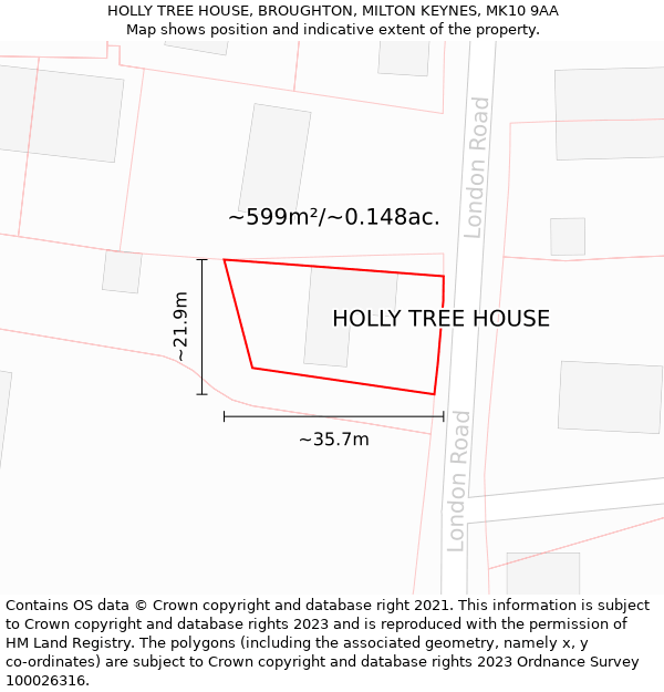 HOLLY TREE HOUSE, BROUGHTON, MILTON KEYNES, MK10 9AA: Plot and title map